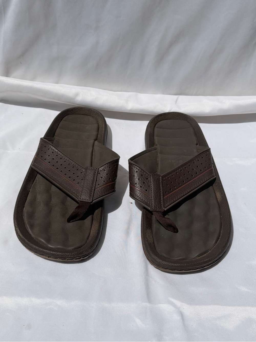 Men's Brown Leather Thong Sandals - Comfortable Slide Flip-Flop